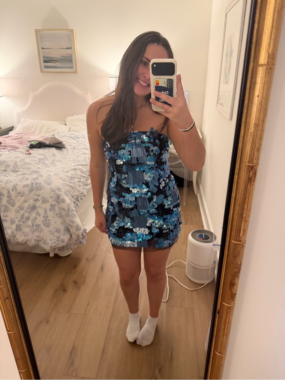 Nasty Gal Blue Sequin Strapless Mini Dress